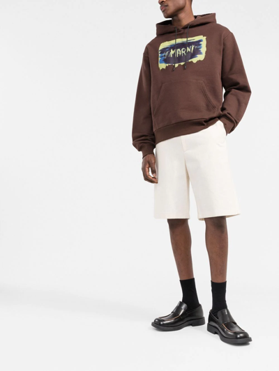 Shop Marni Graphic-print Hoodie In Brown