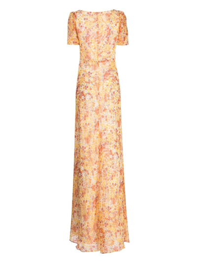 Shop Staud Long Floral-print Dress In Gelb