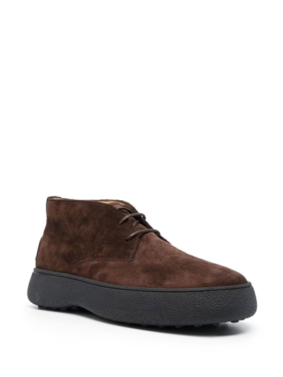 Shop Tod's Suede Lace-up Boots In Braun