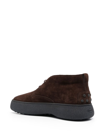 Shop Tod's Suede Lace-up Boots In Braun