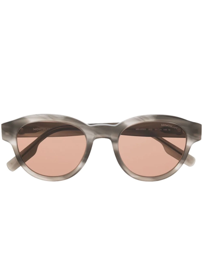 Shop Montblanc Marble-effect Round-frame Sunglasses In Brown