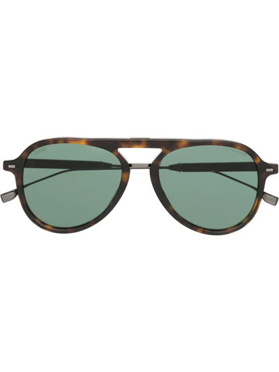 Shop Hugo Boss Tortoiseshell Pilot-frame Sunglasses In Brown