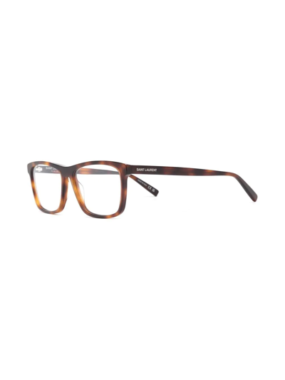 Shop Saint Laurent Tortoiseshell-effect Square-frame Glasses In Braun