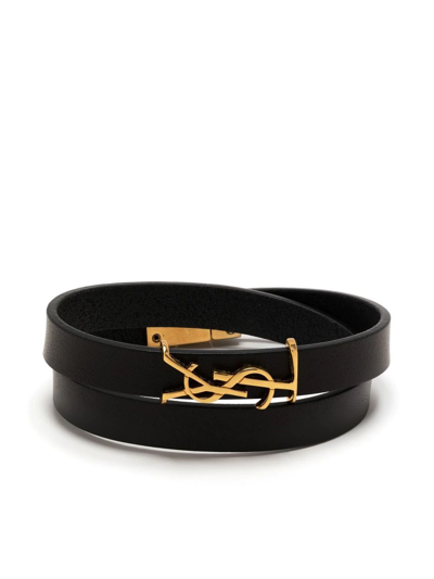 Shop Saint Laurent Logo Double-strap Bracelet In Schwarz