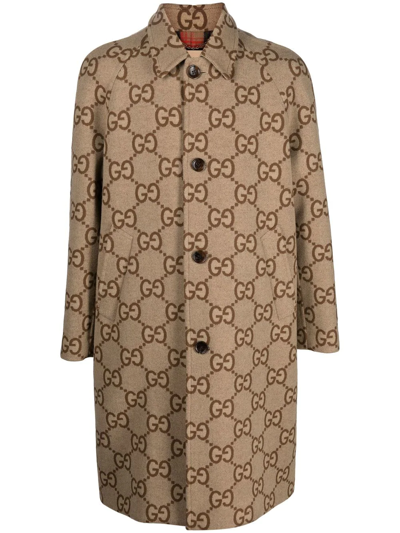 Shop Gucci Gg-pattern Single-breasted Coat In Nude