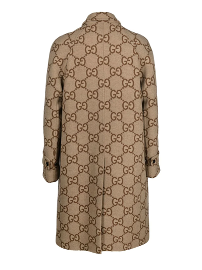 Shop Gucci Gg-pattern Single-breasted Coat In Nude