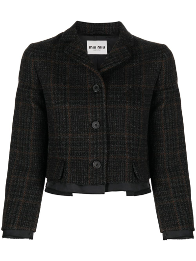 Shop Miu Miu Check-pattern Virgin Wool Jacket In Braun