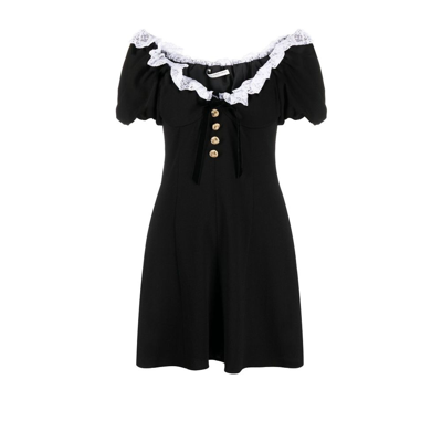 Shop Alessandra Rich Black Lace Trim Wool Mini Dress
