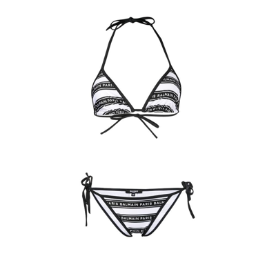 Shop Balmain Black Logo Print Bikini