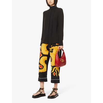 Shop Valentino Dragon-print Wide-leg Mid-rise Silk Trousers In Nero Multicolour