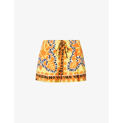 Shop Valentino Crepe De Chine Bandana-print Silk Shorts In Giallo Arancio Avorio