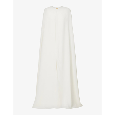 Shop Valentino Cape-effect Silk Gown In Avorio