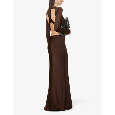 Shop Et Ochs Open-back Slim-fit Stretch-woven Maxi Dress In Dark Chocolate