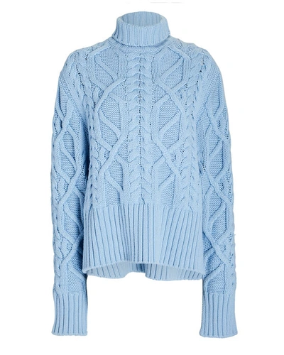 Shop Aknvas Rue Cable-knit Turtleneck Sweater In Blue-lt