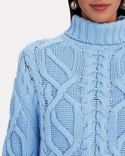 Shop Aknvas Rue Cable-knit Turtleneck Sweater In Blue-lt