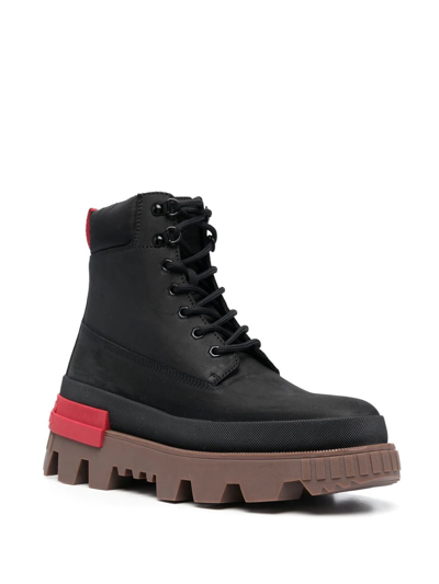 Shop Moncler Lace-up Leather Ankle Boots In Black