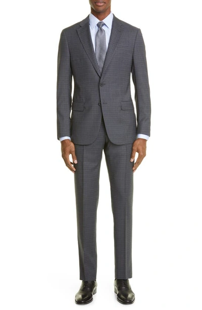 Shop Emporio Armani Performance Plaid Stretch Wool Suit In Solid Dark Grey