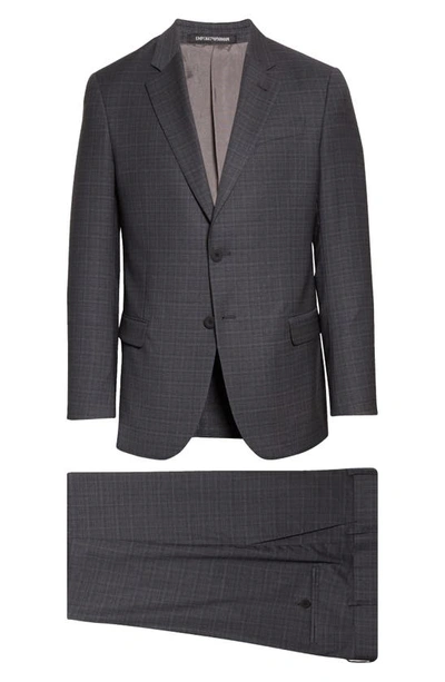 Shop Emporio Armani Performance Plaid Stretch Wool Suit In Solid Dark Grey