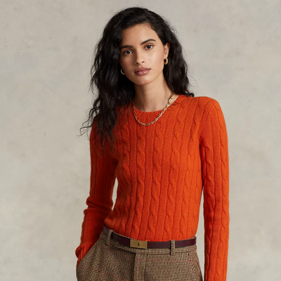 Shop Ralph Lauren Cable-knit Cashmere Sweater In Orange