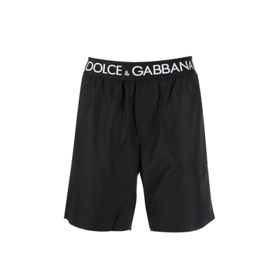 Shop Dolce & Gabbana Logo Waistband Swimming Shorts In Black