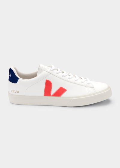 Shop Veja Men's Campo Color Block Leather Low-top Sneakers In Wht/org