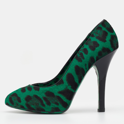 Pre-owned Dolce & Gabbana Green/black Leopard Print Calf Hair Pumps Size 36.5