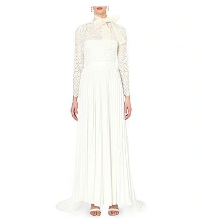 Shop Self-portrait Lace-embroidered Wedding Dress In Off White