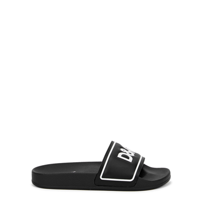 Shop Dolce & Gabbana Kids Logo Rubber Sliders (it30-it36) In Black