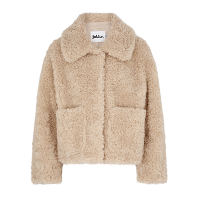 Jakke Traci Sand Textured Faux Fur Coat In Beige | ModeSens