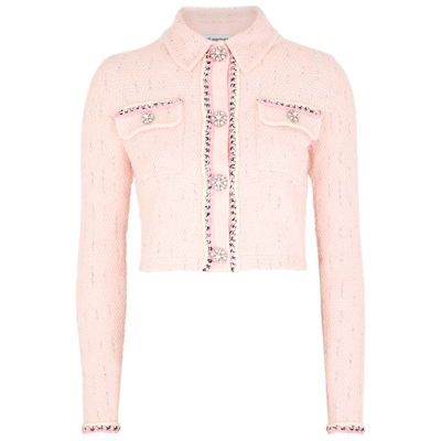 Shop Self-portrait Pink Embellished Cotton-blend Cardigan In Multicoloured