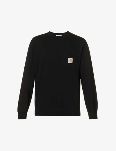 Shop Carhartt Wip Mens Black Pocket Brand-patch Cotton-jersey Sweatshirt