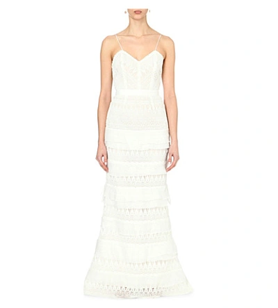 Shop Self-portrait Penelope Lace-embroidered Wedding Dress In White