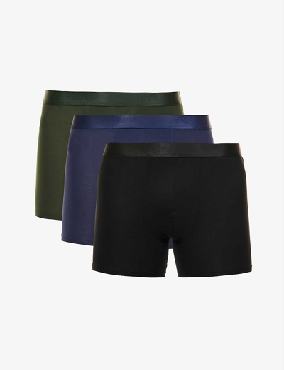 Shop Cdlp Men's Black / Army /navy Mid-rise Stretch-jersey Boxer Briefs Pack Of Three
