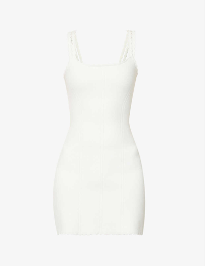 Shop Victoria Beckham Women's White Scallop-trim Scoop-neck Stretch-woven Mini Dress