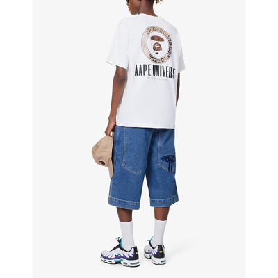 Shop Aape Brand-print Ribbed-trim Cotton-jersey T-shirt In White