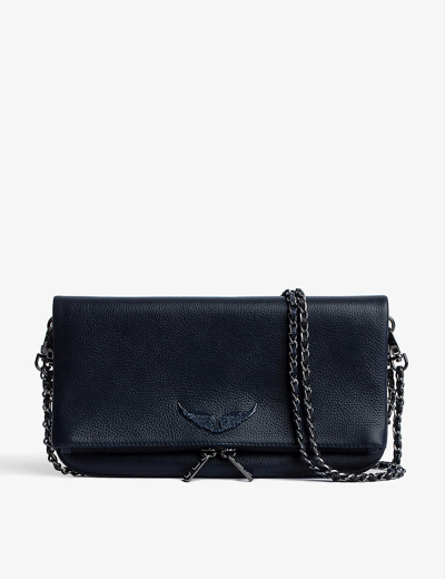 Shop Zadig & Voltaire Rock Grained Leather Clutch In Ink