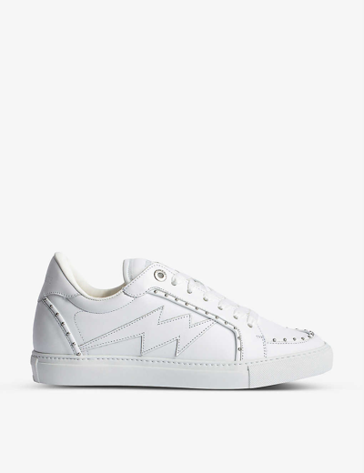 Shop Zadig & Voltaire Zadig&voltaire Women's Blanc Zv1747 Smooth Studded Leather Trainers