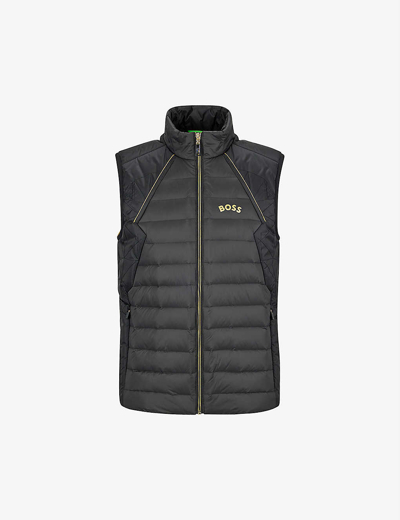 Shop Hugo Boss Boss Mens Black Logo-print Quilted Regular-fit Recycled-polyamide Gilet