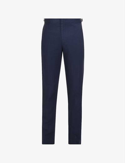 Shop Orlebar Brown Men's Navy Griffon Slim-fit Straight-leg Linen Trousers