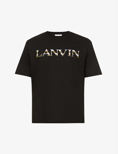 Shop Lanvin Logo-embroidered Boxy-fit Cotton-jersey T-shirt In Noir