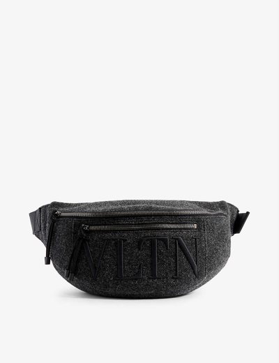 Shop Valentino Vltn Wool-blend Belt Bag In Grigio Antracite/nero