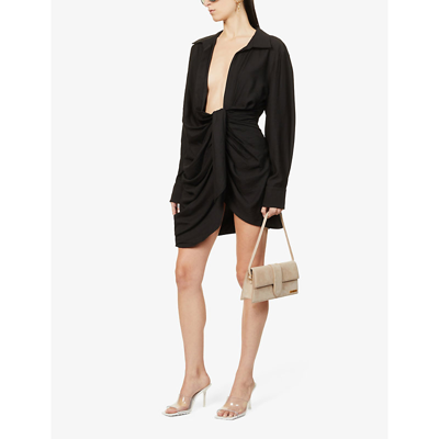 Jacquemus Neutral Le Bambino Long Suede Shoulder Bag In Dark Beige