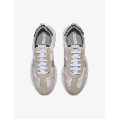 Shop Reiss Men's White Evo Colour-blocked Suede And Mesh Low-top Trainers