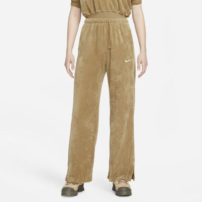 Shop Nike Women's  Sportswear Velour Wide-leg Pants In Brown