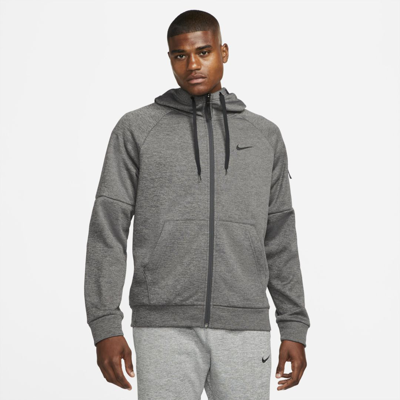 Shop Nike Men's  Therma Therma-fit Full-zip Fitness Top In Grey