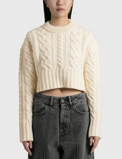 Shop Ami Alexandre Mattiussi Cable Knit Cropped Sweater In White