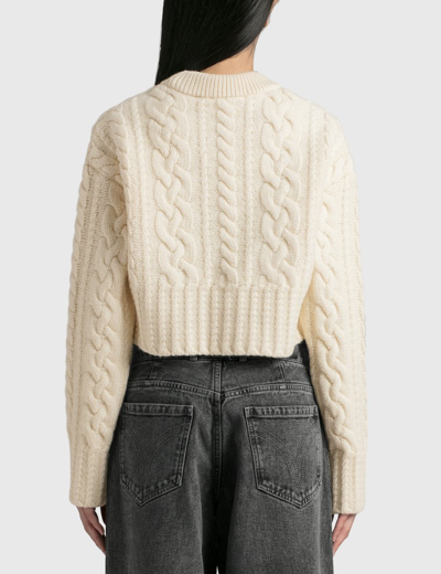 Shop Ami Alexandre Mattiussi Cable Knit Cropped Sweater In White