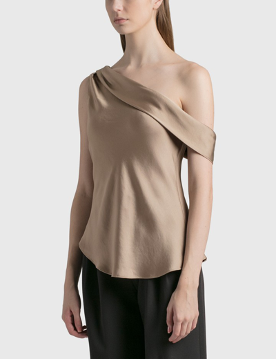 Shop Jonathan Simkhai Lexy Classic Draped One Shoulder Top In Brown