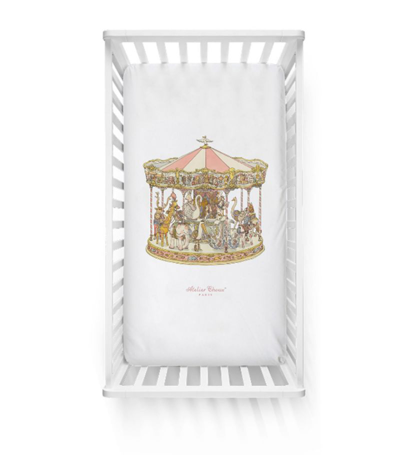 Shop Atelier Choux Cotton Carousel Fitted Sheet In Pink