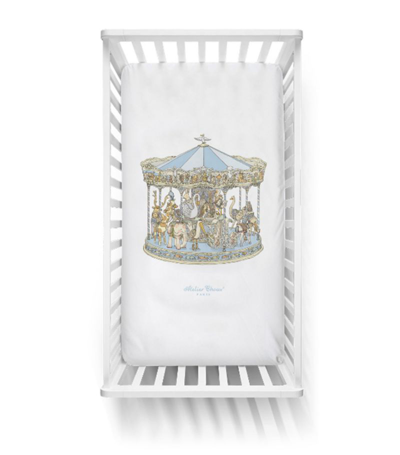 Shop Atelier Choux Cotton Carousel Fitted Sheet In Blue